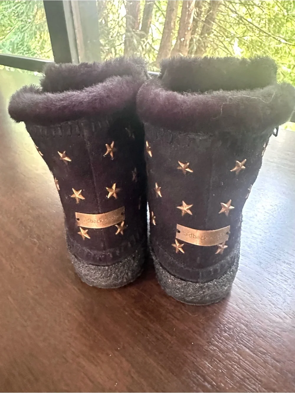 Laidback London Setsu Star Studded Zipper Shearling Suede Ankle Bootie Black 7